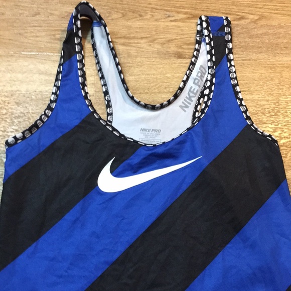 Nike Pro Top Womens Extra Small Dri Fit Blue Black Striped Athletic Running XS * - Picture 3 of 13